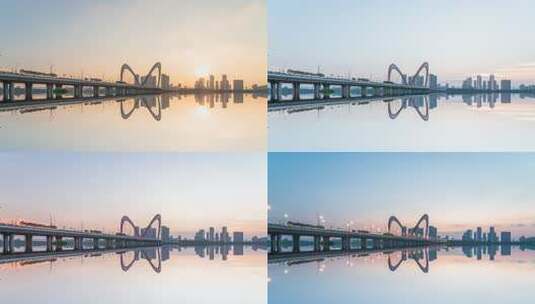 江西南昌艾溪湖大桥商务区CBD城市延时高清在线视频素材下载