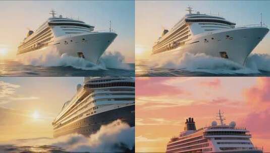 海上豪华邮轮日出巡航合集高清在线视频素材下载