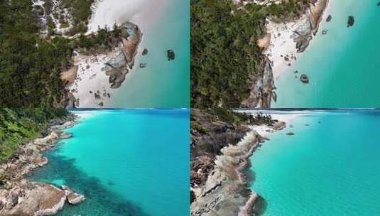 航拍大海海岸森林沙滩海浪蓝天白云高清在线视频素材下载