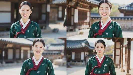 穿韩服微笑的亚洲女性高清在线视频素材下载