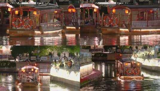 荔枝湾上夜景游船 桨声灯影广州永庆坊花船高清在线视频素材下载