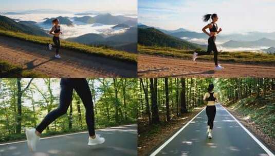 山顶云海中跑步运动健身体育运动员AI素材高清在线视频素材下载