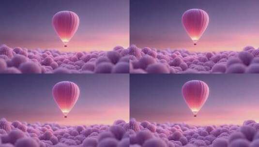 热气球飞跃紫色花海的唯美旅程高清在线视频素材下载