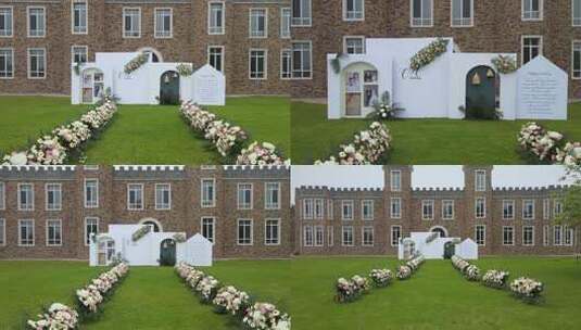 户外草坪婚礼装饰布置高清在线视频素材下载