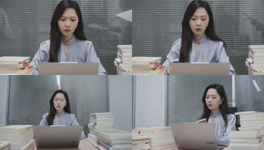 公司白领加班烦躁使用电脑场景高清在线视频素材下载