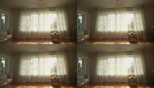 室内客厅阳光透过窗帘场景高清在线视频素材下载