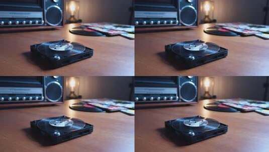 黑胶唱片与复古收音机特写高清在线视频素材下载