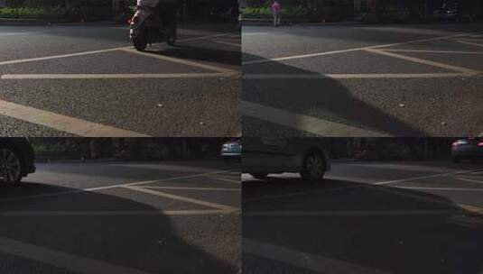 街道上行驶的车辆清晨光影高清在线视频素材下载