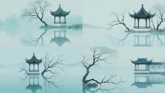 中式山水古风建筑风景高清在线视频素材下载