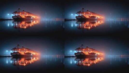 夜色中繁忙的港口货运集装箱船高清在线视频素材下载