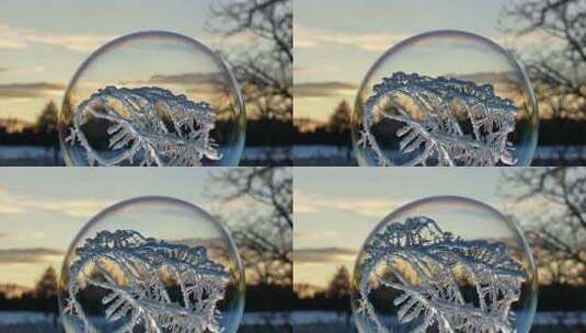冬日户外结冰气泡特写高清在线视频素材下载