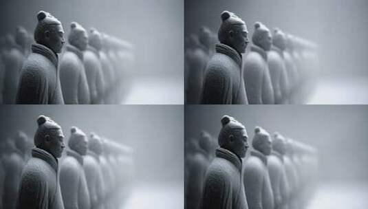 雪中肃立的秦始皇兵马俑静默无声高清在线视频素材下载