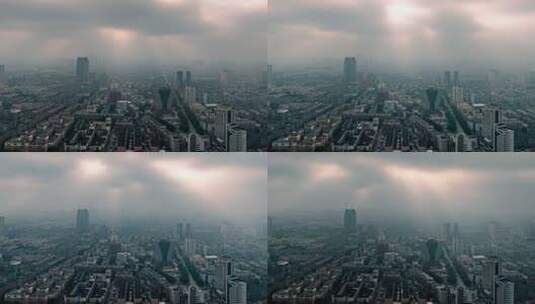 城市阴天高楼鸟瞰全景口播空镜沈河丁达尔光高清在线视频素材下载