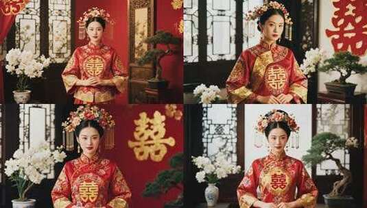 中式新娘传统服饰装扮特写高清在线视频素材下载