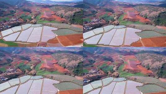 4K云南东川红土地山地耕地农业航拍视频高清在线视频素材下载