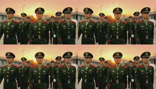 军人整齐列队行进画面高清在线视频素材下载