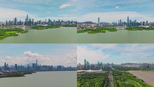 航拍深圳湾海边城市建筑宣传片合集高清在线视频素材下载