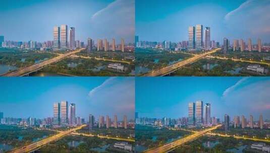 江西南昌艾溪湖大桥商务区CBD城市延时高清在线视频素材下载