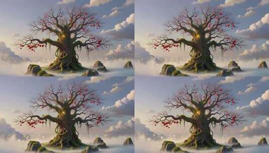 奇幻风格古树云端景观高清在线视频素材下载