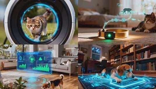 数字化智能宠物家居生活 猫狗智能设备监控高清在线视频素材下载