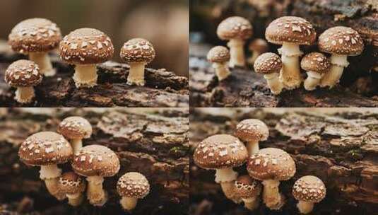 木头上生长的蘑菇特写素材高清在线视频素材下载