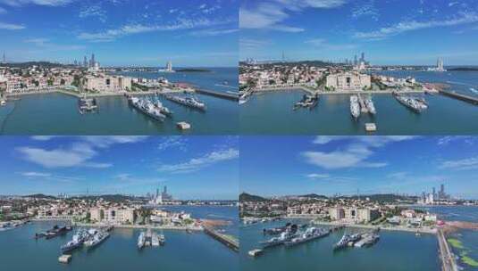 青岛中国人民解放军海军博物馆航拍高清在线视频素材下载