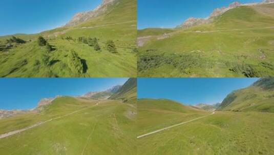 FPV穿越机无人机航拍高山草甸汽车行驶高清在线视频素材下载