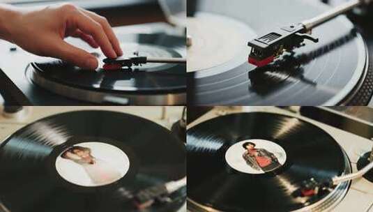 黑白唱片转动针尖放歌画面高清在线视频素材下载
