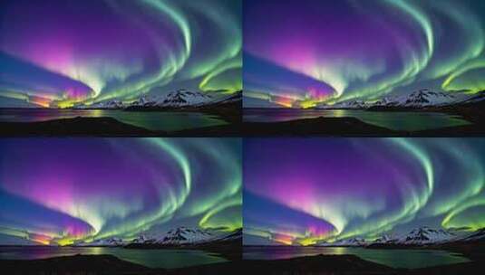 北极极光下的雪山湖泊景观高清在线视频素材下载