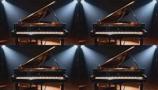 舞台上的黑色三角钢琴高清在线视频素材下载