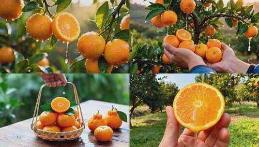 双手捧新鲜橘子果园画面高清在线视频素材下载