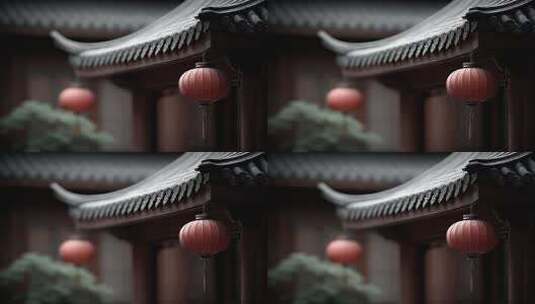 建筑屋檐下的红灯笼静谧而美好高清在线视频素材下载