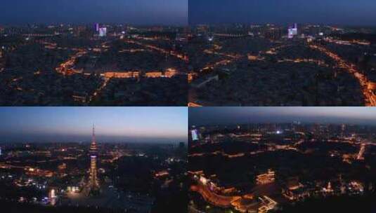新疆喀什古城航拍4K昆仑塔特色建筑夜景高清在线视频素材下载