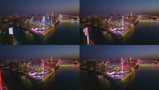4K长沙湘江北辰三角洲滨江金融中心夜景航拍高清在线视频素材下载