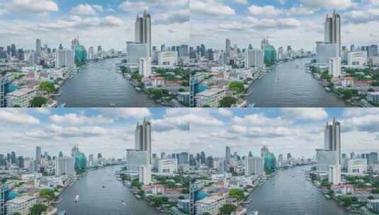 泰国曼谷湄南河滨城市高楼延时航拍风光高清在线视频素材下载