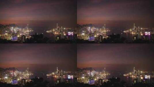 太平山顶看香港夜景晚上城市建筑夜晚风光高清在线视频素材下载