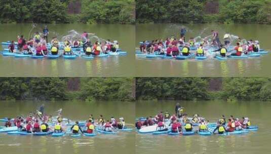 夏天郴州西河风光带五里牌水上运动划船2高清在线视频素材下载