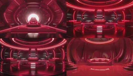 3D红色赛博朋克舞台空间高清在线视频素材下载