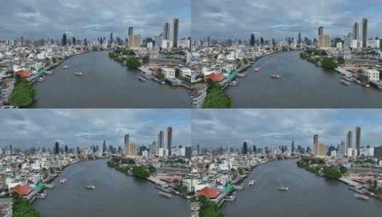 泰国航拍曼谷湄南河城市高楼天际线风光高清在线视频素材下载