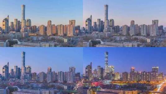 北京冬季国贸城市天际线夜景日转夜延时高清在线视频素材下载