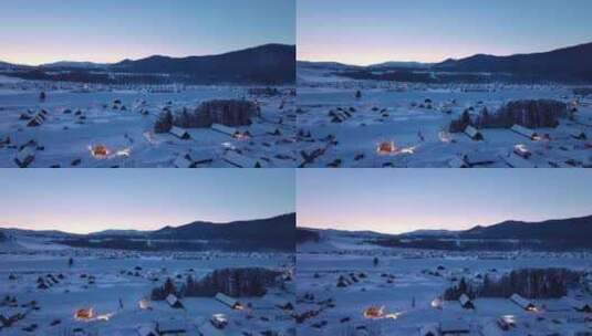 禾木冬天晨曦 村庄 禾木雪景新疆冬季旅游高清在线视频素材下载
