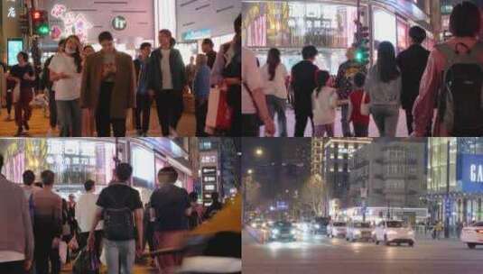 夜晚城市行人过马路人流脚步夜景人文视频素高清在线视频素材下载