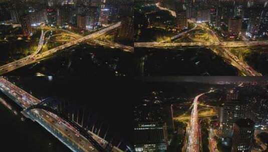 杭州钱塘江复兴立交桥夜晚夜景航拍复兴大桥高清在线视频素材下载
