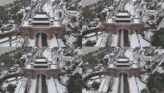 武汉航拍雪景古建筑铁门关高清在线视频素材下载