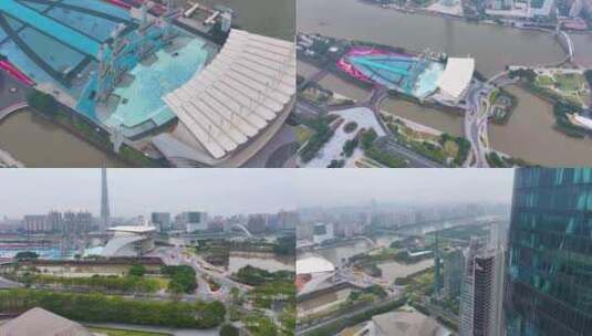 广州花城广场天河体育中心亚运会场馆航拍珠高清在线视频素材下载