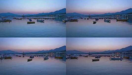 香港大浦大美督海港码头渔船夕阳余晖延时高清在线视频素材下载