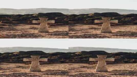 一个孤独的十字架在广阔的沙漠景观与雄伟的高清在线视频素材下载
