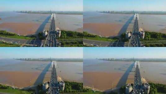 杭州钱塘江九堡大桥航拍风景视频素材高清在线视频素材下载