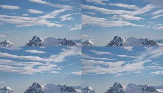 延时鸟瞰南极洲阴天雪山景观。冰冻的峡湾高清在线视频素材下载