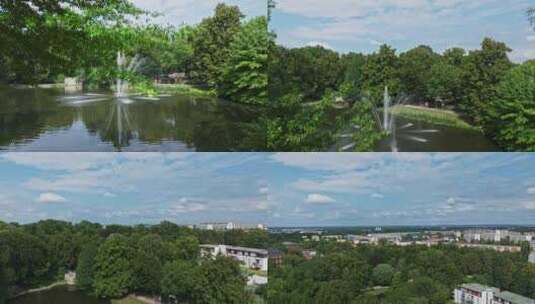 德国科特布斯歌德公园喷泉的鸟瞰图高清在线视频素材下载